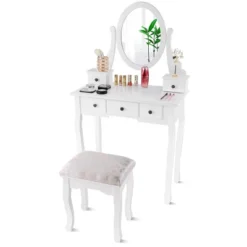 Costway Makeup Desk Vanity Dressing Table Oval Stool 5 Storage Drawers -DreamNest Store GUEST 0015528a 567c 4cab 9371 e39215e15f19