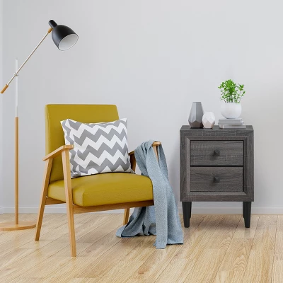 Costway 2PCS Nightstand W/2 Drawer Multipurpose Retro Grey Bedside Table Fully Assembled 4 Costway 2PCS Nightstand W/2 Drawer Multipurpose Retro Grey Bedside Table Fully Assembled - Image 4