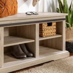 48" Transitional Sliding Door Wood And Metal Bench - Saracina Home -DreamNest Store GUEST 00a99006 dc6a 4e1a 8f27 fcc106c29cdb