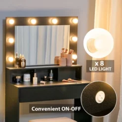 Costway Vanity Table Set With Lighted Mirror 8 LED Bulbs Large Drawer Cushion Stool 12 Costway Vanity Table Set With Lighted Mirror 8 LED Bulbs Large Drawer Cushion Stool -DreamNest Store GUEST 00b0fc7b 8cdb 4490 8740 4d1f4d6008e8