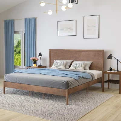 Merrick Lane Solid Wood Platform Bed With Wooden Slats And Headboard, No Box Spring Needed 1 Merrick Lane Solid Wood Platform Bed With Wooden Slats And Headboard, No Box Spring Needed