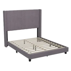 Emma And Oliver Upholstered Platform Bed With Vertical Channel Stitch Detail And Engineered Wood Frame - No Box Spring Required