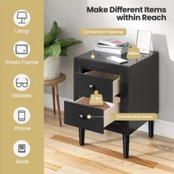 Costway Nightstand End Bedside Coffee Table Wooden Leg Storage Drawers BlackGrey -DreamNest Store GUEST 013396f6 7534 44d3 95f3 6779f9fa04cb
