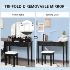 Costway Vanity Table Stool Set Large Tri-folding Lighted Mirror 6 Drawer Dresser WhiteBlack 16 Costway Vanity Table Stool Set Large Tri-folding Lighted Mirror 6 Drawer Dresser WhiteBlack -DreamNest Store GUEST 01e8dd9e 2cd0 4a7f 94fb 99b9a810ae9b