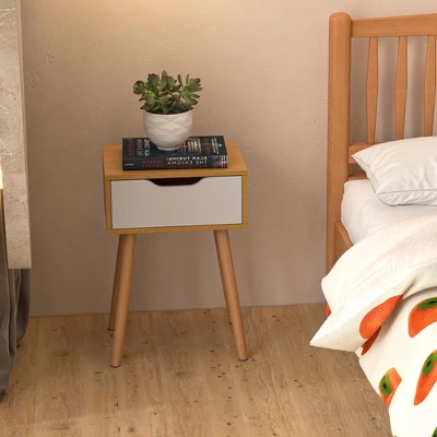 Costway Nightstand End Side Sofa Table Storage Drawer Living Room With Solid Wood Leg 2 Costway Nightstand End Side Sofa Table Storage Drawer Living Room With Solid Wood Leg - Image 2