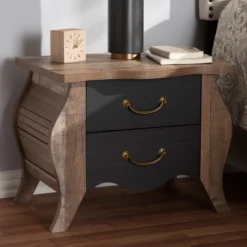 Romilly Country Cottage Farmhouse Oak Finished Wood 2 Drawer Nightstand Black/Brown - Baxton Studio -DreamNest Store GUEST 023571aa 81ae 479e b5de a415a9e83a77