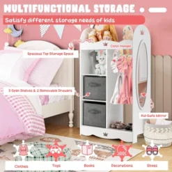 Costway Kids Dress Up Storage Hanging Armoire Dresser Costume Closet W/Mirror & Toy Bins -DreamNest Store GUEST 030fbdd5 21d6 4d85 9a60 89bc033ae6f0