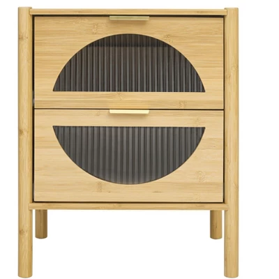 Aash 2 Drawer Nightstand With Shelf,Bedside Table Bamboo With Storage (22.05"H*17.72"W*14.97"D)-The Pop Home 2 Aash 2 Drawer Nightstand With Shelf,Bedside Table Bamboo With Storage (22.05"H*17.72"W*14.97"D)-The Pop Home - Image 2