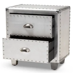 2 Drawer Davet Metal Nightstand Silver - Baxton Studio -DreamNest Store GUEST 034d4b9d 9694 4923 9b76 5a4cef44c5fd
