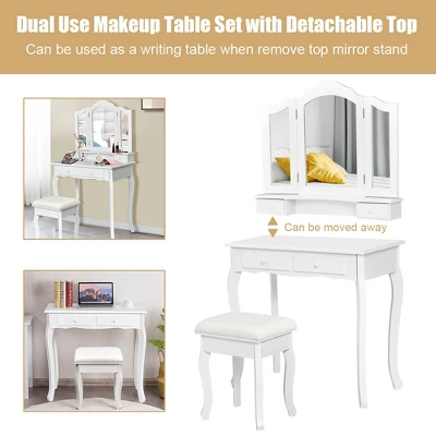 Costway Vanity Makeup Dressing Table Stool 4 Jewelry Wood Desk White 5 Costway Vanity Makeup Dressing Table Stool 4 Jewelry Wood Desk White - Image 5