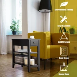 Costway 2 PCS 3Tier Nightstand Bedside Side End Table W/Double Shelves Black -DreamNest Store GUEST 055fc2ab 9390 420f 85e9 d1d5b7e4583f