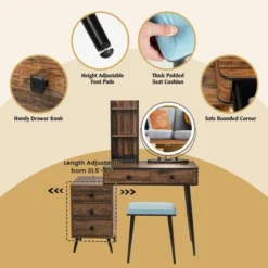 Costway Vanity Makeup Table Set 3-Color Dimmable Human Body Induction LED Light WhiteBrown -DreamNest Store GUEST 05700f89 6b8a 45e8 8687 b1a8300a9e0a