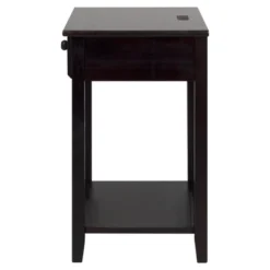 Casual Home Night Owl Sleek Solid Wood Bedroom Nightstand With Included Discrete 4 Port USB Port Station