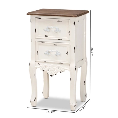 Levron Two-Tone And Antique Wood 2 Drawer Nightstand Walnut Brown/Antique White - Baxton Studio 6 Levron Two-Tone And Antique Wood 2 Drawer Nightstand Walnut Brown/Antique White - Baxton Studio - Image 6
