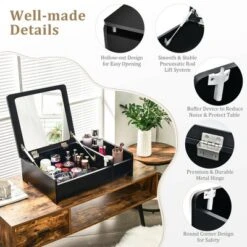 Costway 2-in-1 Vanity Dresser W/ Flip-Top Mirror Tabletop Storage Box Makeup Laptop Black 17 Costway 2-in-1 Vanity Dresser W/ Flip-Top Mirror Tabletop Storage Box Makeup Laptop Black -DreamNest Store GUEST 06260084 dfe7 4208 acd1 c4d3564d021f