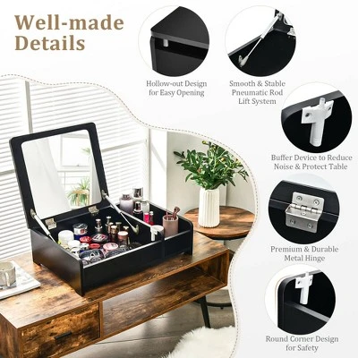 Costway 2-in-1 Vanity Dresser W/ Flip-Top Mirror Tabletop Storage Box Makeup Laptop Black 9 Costway 2-in-1 Vanity Dresser W/ Flip-Top Mirror Tabletop Storage Box Makeup Laptop Black - Image 9