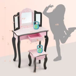 Costway Kid Vanity Set Wooden Makeup Table Stool Tri-Folding Mirror Leopard Print Pink 11 Costway Kid Vanity Set Wooden Makeup Table Stool Tri-Folding Mirror Leopard Print Pink -DreamNest Store GUEST 070ab720 d125 468e 8893 19391b1b765b