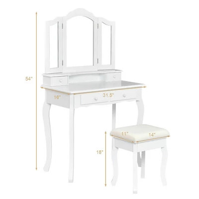 Costway Vanity Makeup Dressing Table Stool 4 Jewelry Wood Desk White 1 Costway Vanity Makeup Dressing Table Stool 4 Jewelry Wood Desk White