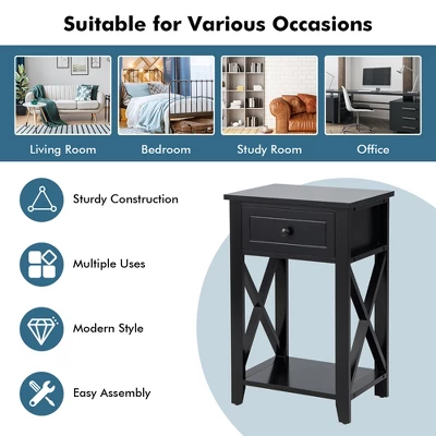 Costway 2 PCS Nightstand Sofa Side End Table W/ Drawer & Shelf Bedroom Black 8 Costway 2 PCS Nightstand Sofa Side End Table W/ Drawer & Shelf Bedroom Black - Image 8