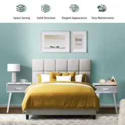 Costway Mid-Century Nightstand End Accent Bedside Table W/ Fabric Drawer Rustic White -DreamNest Store GUEST 088efd57 b104 4d66 aba1 8d4b68b50f67