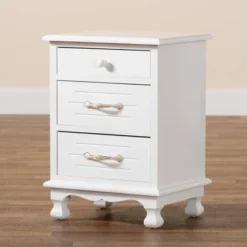 Layton Wood 3 Drawer Nightstand White - Baxton Studio -DreamNest Store GUEST 08fb766c 0594 4af4 8e31 2f04379b4cb5