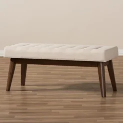 Elia Mid Century Modern Walnut Wood Fabric Button Tufted Bench - Baxton Studio -DreamNest Store GUEST 091deb39 3b4c 473d a3da cdabf8e983ac