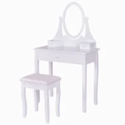 Tangkula Mirrored Dressing Table Wooden Vanity Makeup Unit W/ Cushioned Stool -DreamNest Store GUEST 094075e7 3f7b 41f0 a9a3 7cb624522079