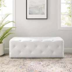 48" Amour Tufted Button Entryway Faux Leather Bench White - Modway 17 48" Amour Tufted Button Entryway Faux Leather Bench White - Modway -DreamNest Store GUEST 09f56c70 c382 4216 b141 36a2f84643a6