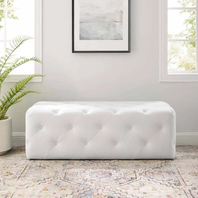 48" Amour Tufted Button Entryway Faux Leather Bench White - Modway 9 48" Amour Tufted Button Entryway Faux Leather Bench White - Modway - Image 9
