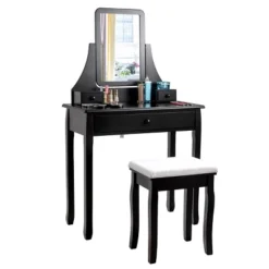 Costway Square Mirror Dressing Table Set Makeup Vanity For Bedroom, Living Room White/Black -DreamNest Store GUEST 0ae6efbe 0a30 4012 aef9 515a728a34a9