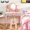 Costway Kids Vanity Princess Makeup Dressing Table Chair Set W/ Tri-fold Mirror Pink