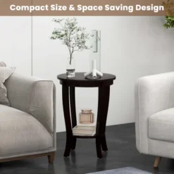 Costway 2-Tier End Table 18'' Round Compact Sofa Side Nightstand With Storage Shelf Espresso/White -DreamNest Store GUEST 0c0b3824 2836 4619 8e94 ce8b5ed2bae2