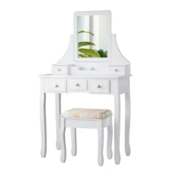 Tangkula Rotatable Mirror Vanity Set Makeup Dressing Table And Stool W/ 5 Drawers -DreamNest Store GUEST 0cd2a765 4768 4b73 be98 827f6be9a830