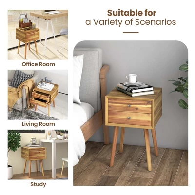 Costway End Table W/Drawers And Storage Wooden Mid-Century Accent Side Table Multipurpose For Bedroom, Living Room Home Furniture Nightstand 8 Costway End Table W/Drawers And Storage Wooden Mid-Century Accent Side Table Multipurpose For Bedroom, Living Room Home Furniture Nightstand - Image 8