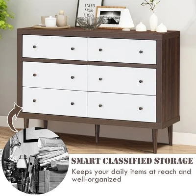 Costway 6 Drawer Dresser Wood Chest Of Drawers Storage Freestanding Cabinet Organizer 7 Costway 6 Drawer Dresser Wood Chest Of Drawers Storage Freestanding Cabinet Organizer - Image 7