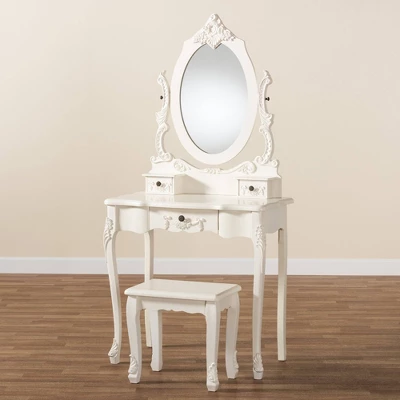 2pc Macsen Wood Vanity Set With Adjustable Mirror White - Baxton Studio 9 2pc Macsen Wood Vanity Set With Adjustable Mirror White - Baxton Studio - Image 9