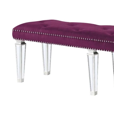 60" Varian Mirrored Bench Burgundy Velvet - Acme Furniture 1 60" Varian Mirrored Bench Burgundy Velvet - Acme Furniture
