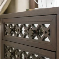 Mirrored Diamond Filigree X Base Nightstand/Table Walnut - Leick Home -DreamNest Store GUEST 0e0a934e 129f 477b 9796 be61156fa263