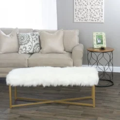 Faux Fur Rectangle Bench White - HomePop -DreamNest Store GUEST 0e27be61 d8d5 4191 89fd 5940fb729437