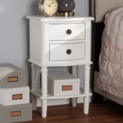 Audrey Finished 2 Drawer Nightstand White - Baxton Studio -DreamNest Store GUEST 0e83a170 2c2f 4554 99eb 6c404460c79d