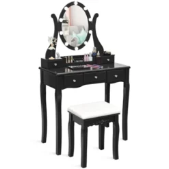 Tangkula Vanity Table Makeup Dresser Desk W/LED Light Drawers & Stool Black/Brown/White -DreamNest Store GUEST 0f0aaa99 25c7 45c7 b9a0 71e25f4bd6fc