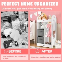 Costway Kids Dress Up Storage Hanging Armoire Dresser Costume Closet W/Mirror & Toy Bins -DreamNest Store GUEST 0f18626b 76f2 4ee9 a2c5 9d636424160a