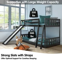 Costway Twin Over Twin Bunk Wooden Low Bed With Slide Ladder For Kids -DreamNest Store GUEST 0fabbfbf 0e33 423f addb f0fb4fccfe4a