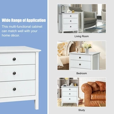Costway Nightstand Beside End Side Table Accent Table Organizer W/3 Drawers White 7 Costway Nightstand Beside End Side Table Accent Table Organizer W/3 Drawers White - Image 7