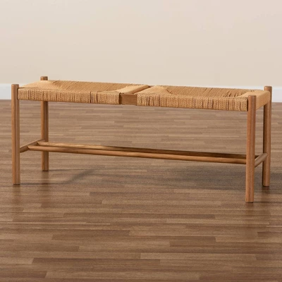 Saura Oak Wood Hemp Dining Bench Brown - Baxton Studio 8 Saura Oak Wood Hemp Dining Bench Brown - Baxton Studio - Image 8