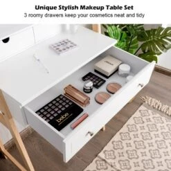 Costway Makeup Vanity Table Dressing Table Cushioned Stool Set -DreamNest Store GUEST 0fecd418 a6ea 4d79 bc85 aaa92bf6c02d