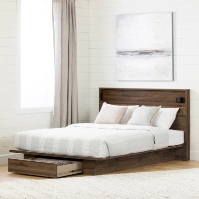 Queen Tao Platform Bed With Drawer Natural Walnut - South Shore 3 Queen Tao Platform Bed With Drawer Natural Walnut - South Shore - Image 3