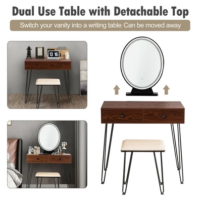 Costway Vanity Makeup Dressing Table W/ 3 Lighting Modes Mirror Touch Switch RusticCoffee 6 Costway Vanity Makeup Dressing Table W/ 3 Lighting Modes Mirror Touch Switch RusticCoffee - Image 6