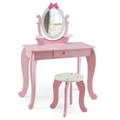Costway Kid Vanity Table Stool Set With Adjustable Mirror Storage Drawer Makeup Pink -DreamNest Store GUEST 10c26327 d977 4ef5 b4ea 4e35a87edc19