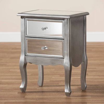 Leonie Wood And Mirrored Glass 2 Drawer Nightstand Silver - Baxton Studio 7 Leonie Wood And Mirrored Glass 2 Drawer Nightstand Silver - Baxton Studio - Image 7